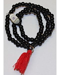 Mala kæde 108 perler med sølv perle - rød dusk 