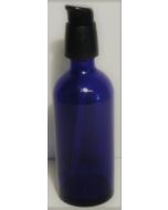 Blå glasflaske med lotion pumpe