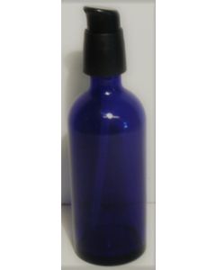 Blå glasflaske med lotion pumpe